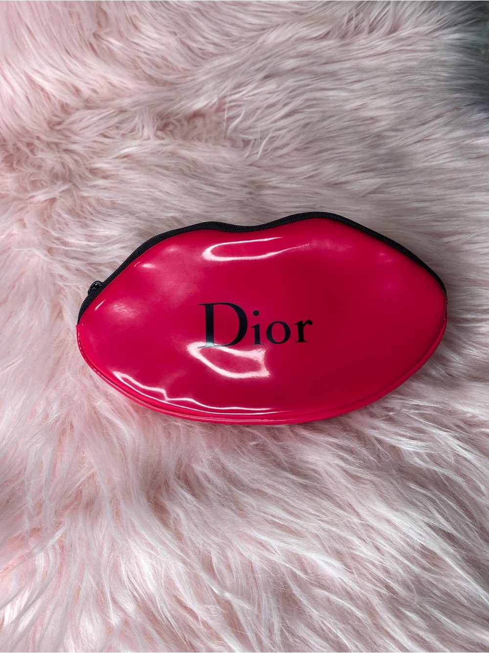 Dior Lip-Shaped Cosmetic Pouch in Hot Pink with Black Logo - Picture 3 of 7